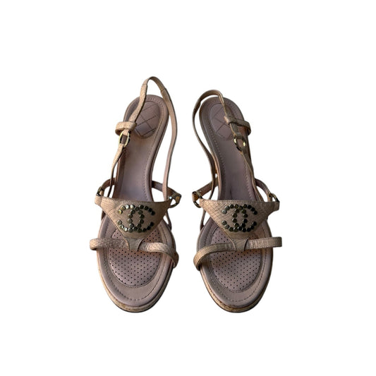 Chanel Studded Logo Python Leather Sandal Heels