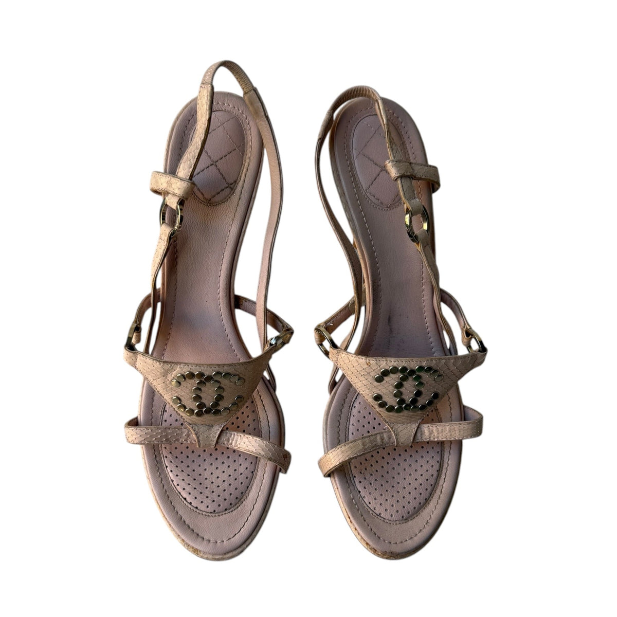 Chanel Studded Logo Python Leather Sandal Heels