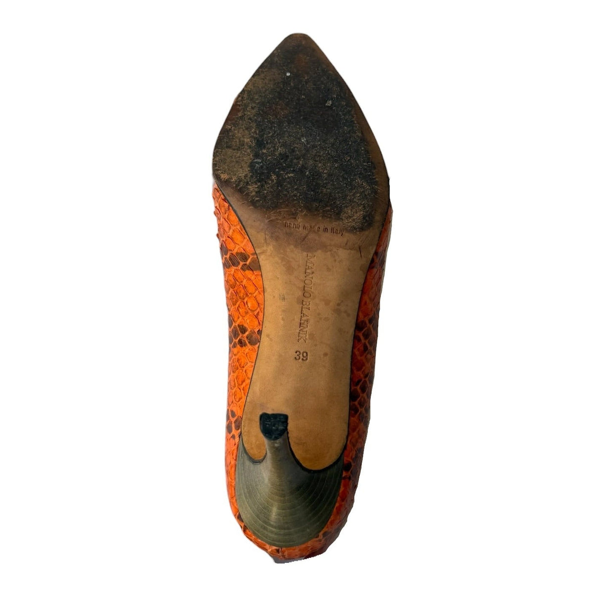 Manolo Blahnik Orange & Brown Snakeskin Pointed Toe Pumps