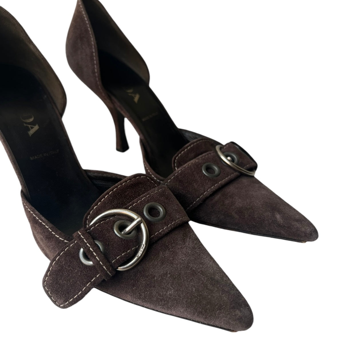 Prada Brown Suede Pointed Toe Heels