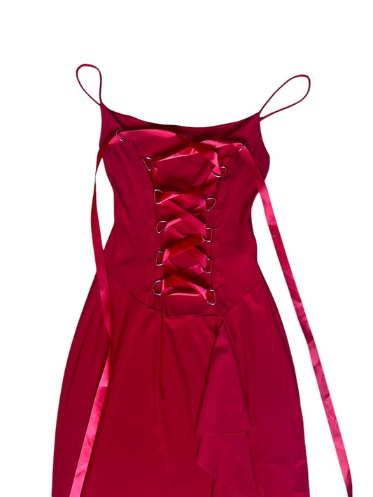 Vintage Red Cross Tie Maxi Dress