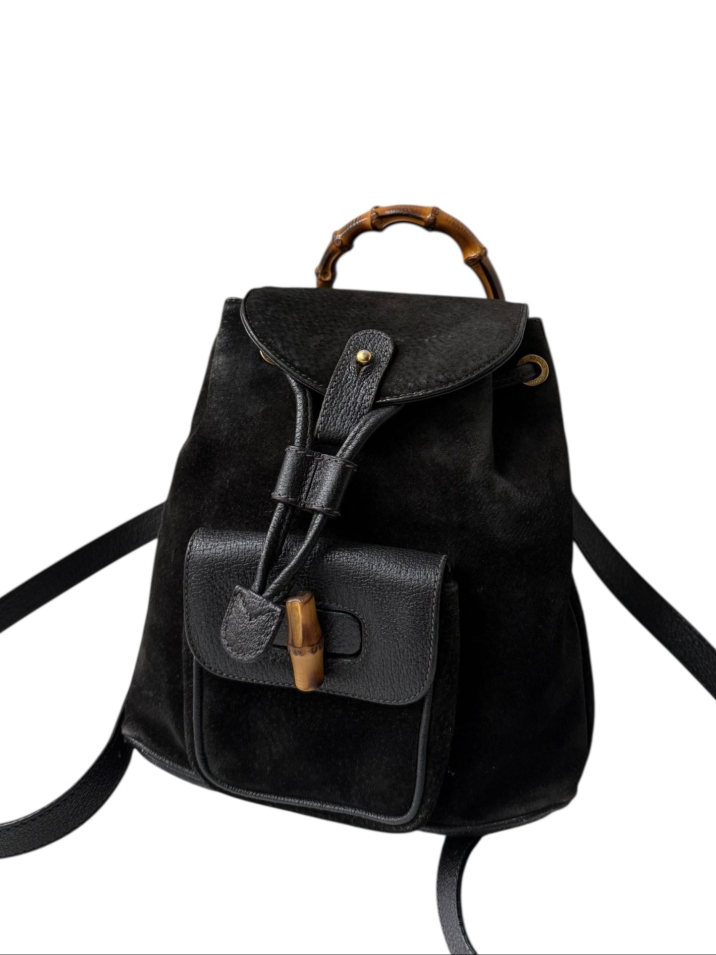 Gucci Black Leather & Suede Bamboo Backpack