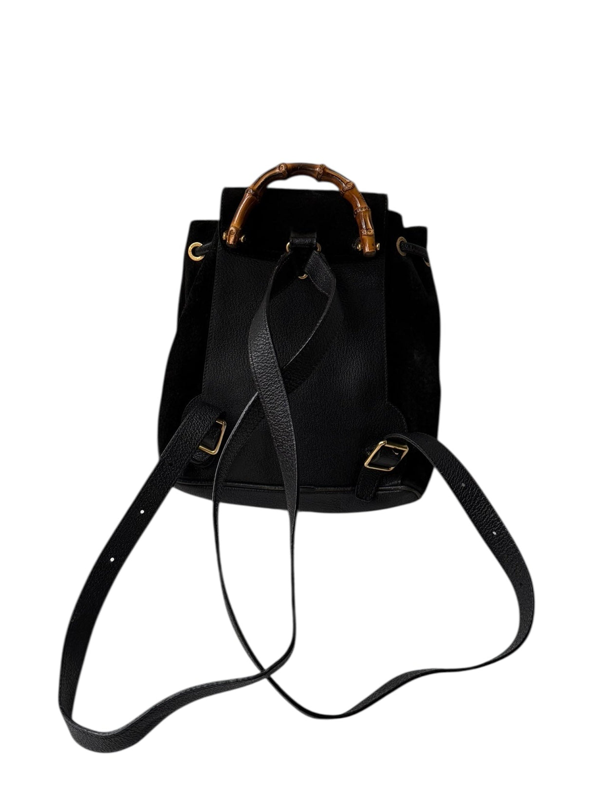Gucci Black Leather & Suede Bamboo Backpack