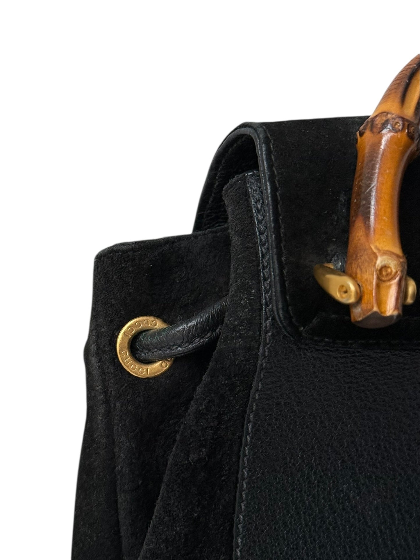 Gucci Black Leather & Suede Bamboo Backpack